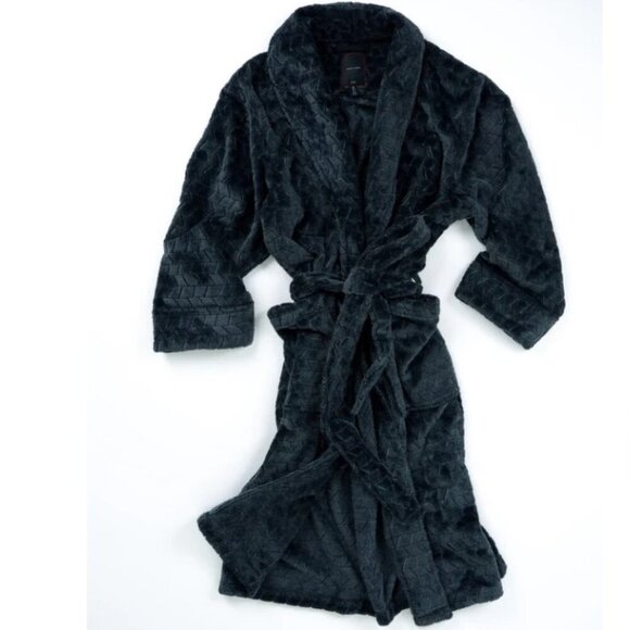 Plush Tiled Heather Jacquard Robe Charcoal M/L Cozy - Picture 1 of 11